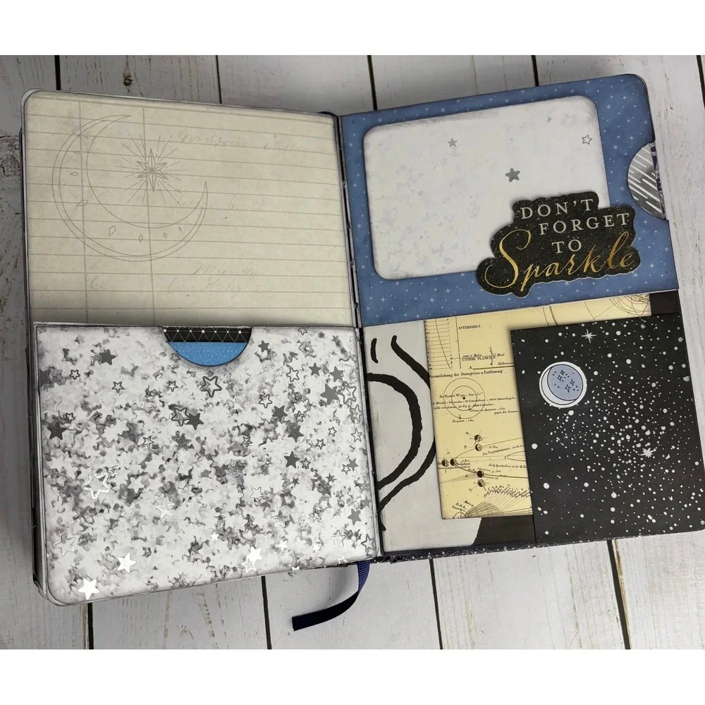 Handmade Celestial Junk Journal Night Sky Moon Stars Constellation Scrapbook